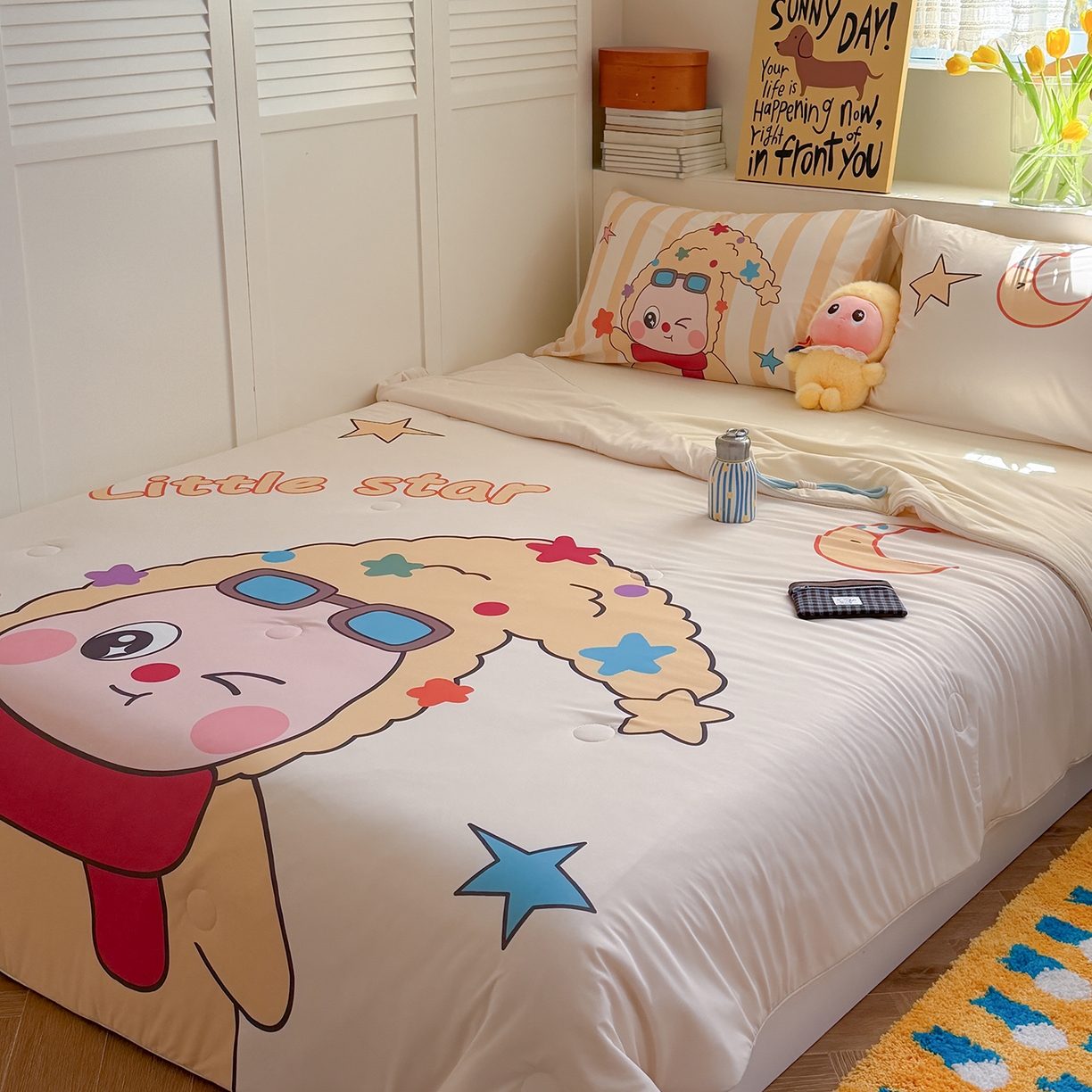 91家纺网 家纺一手货源 找家纺 TT.one 塔塔家居 2026新款A类凉感大版数码印花夏被夏凉被空调被四件套 星星宝贝