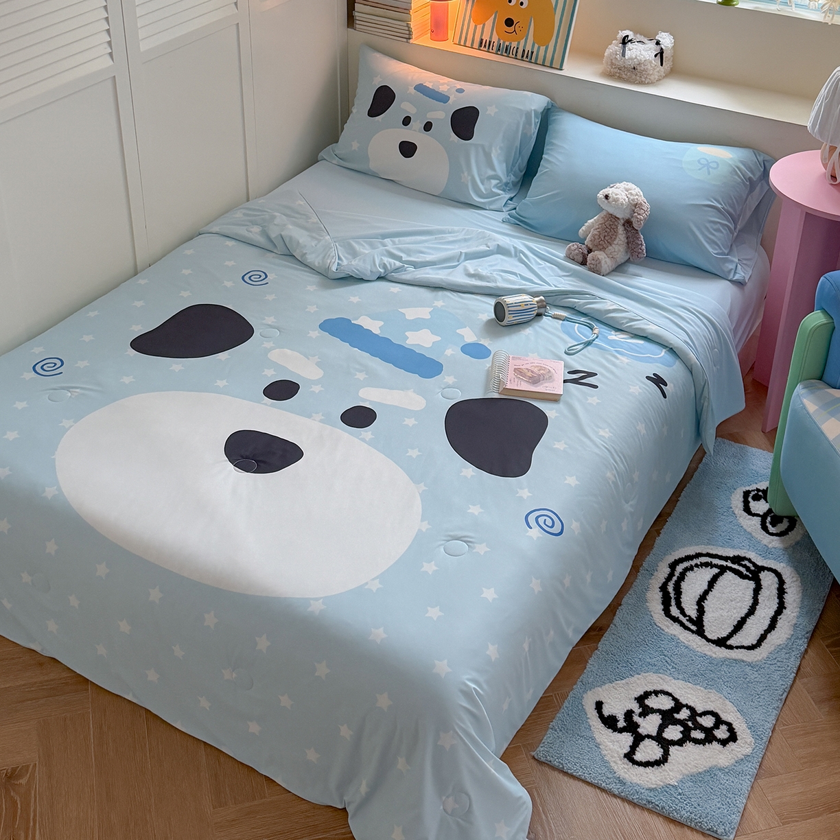 91家纺网 家纺一手货源 找家纺 TT.one 塔塔家居 2026新款A类凉感大版数码印花夏被夏凉被空调被四件套 卷卷狗