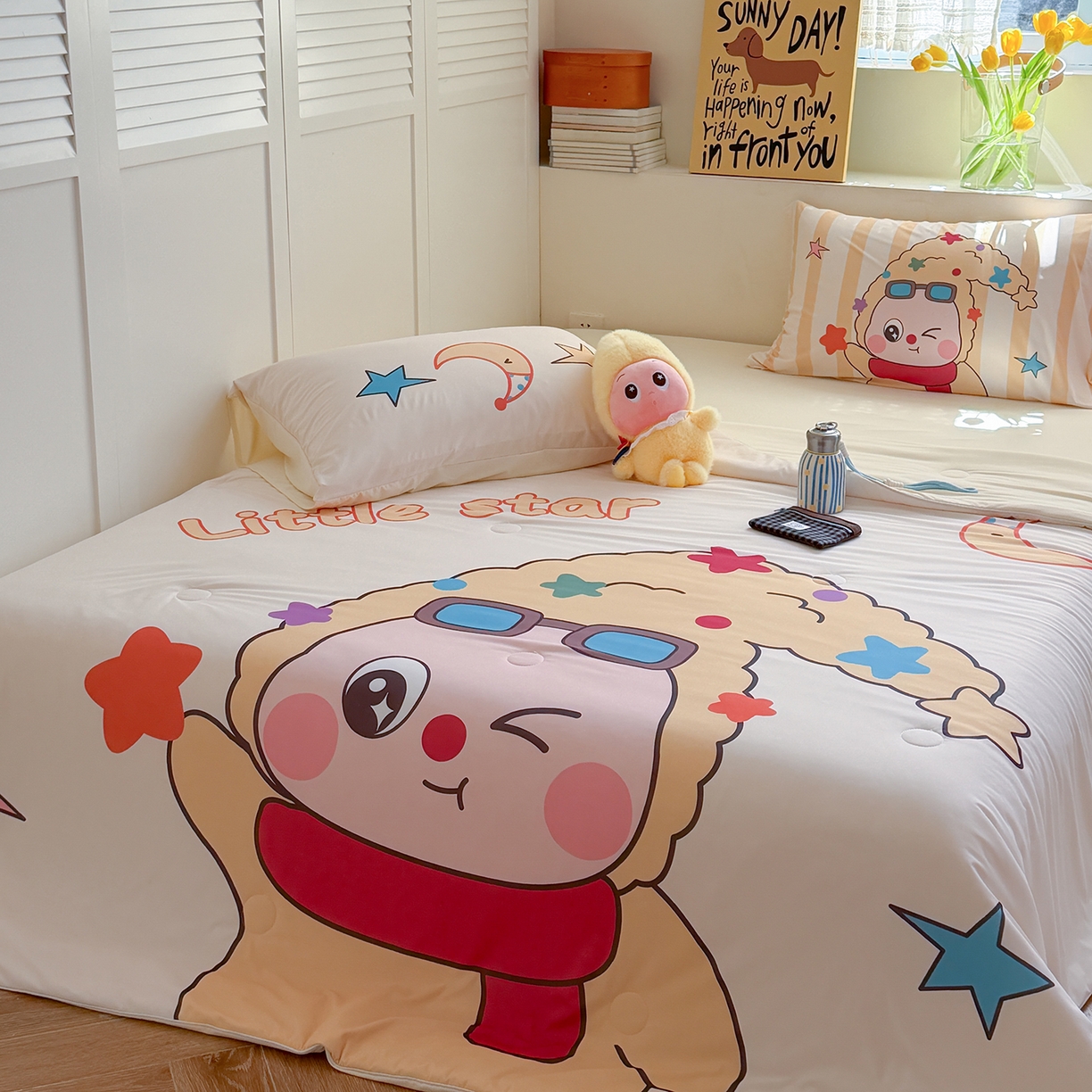 91家纺网 家纺一手货源 找家纺 TT.one 塔塔家居 2026新款A类凉感大版数码印花夏被夏凉被空调被四件套 星星宝贝