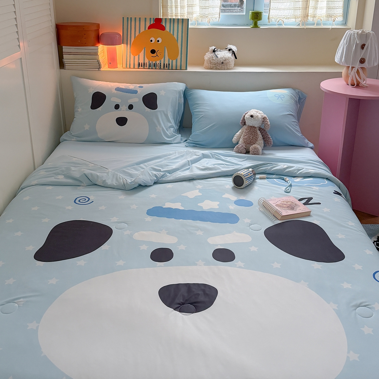 91家纺网 家纺一手货源 找家纺 TT.one 塔塔家居 2026新款A类凉感大版数码印花夏被夏凉被空调被四件套 卷卷狗