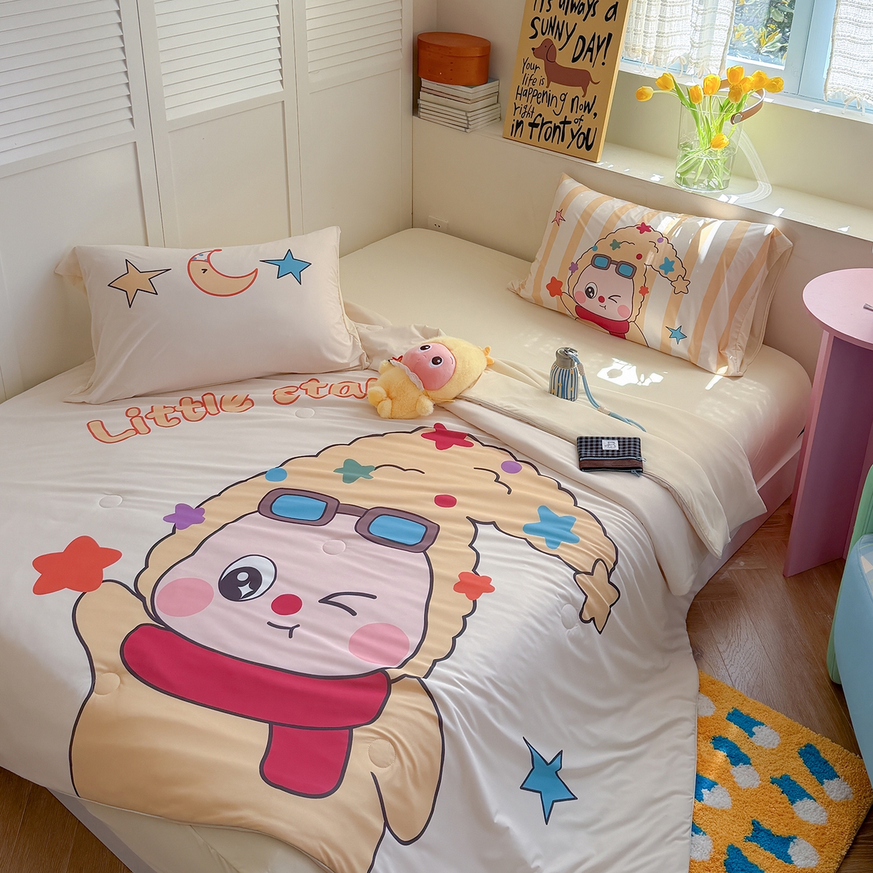 91家纺网 家纺一手货源 找家纺 TT.one 塔塔家居 2026新款A类凉感大版数码印花夏被夏凉被空调被四件套 星星宝贝