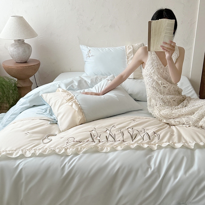 91家纺网 家纺一手货源 找家纺 （总）艾唯希家纺 2026新款全棉纯棉公主风花边刺绣工艺四件套纯棉-安娜公主系列