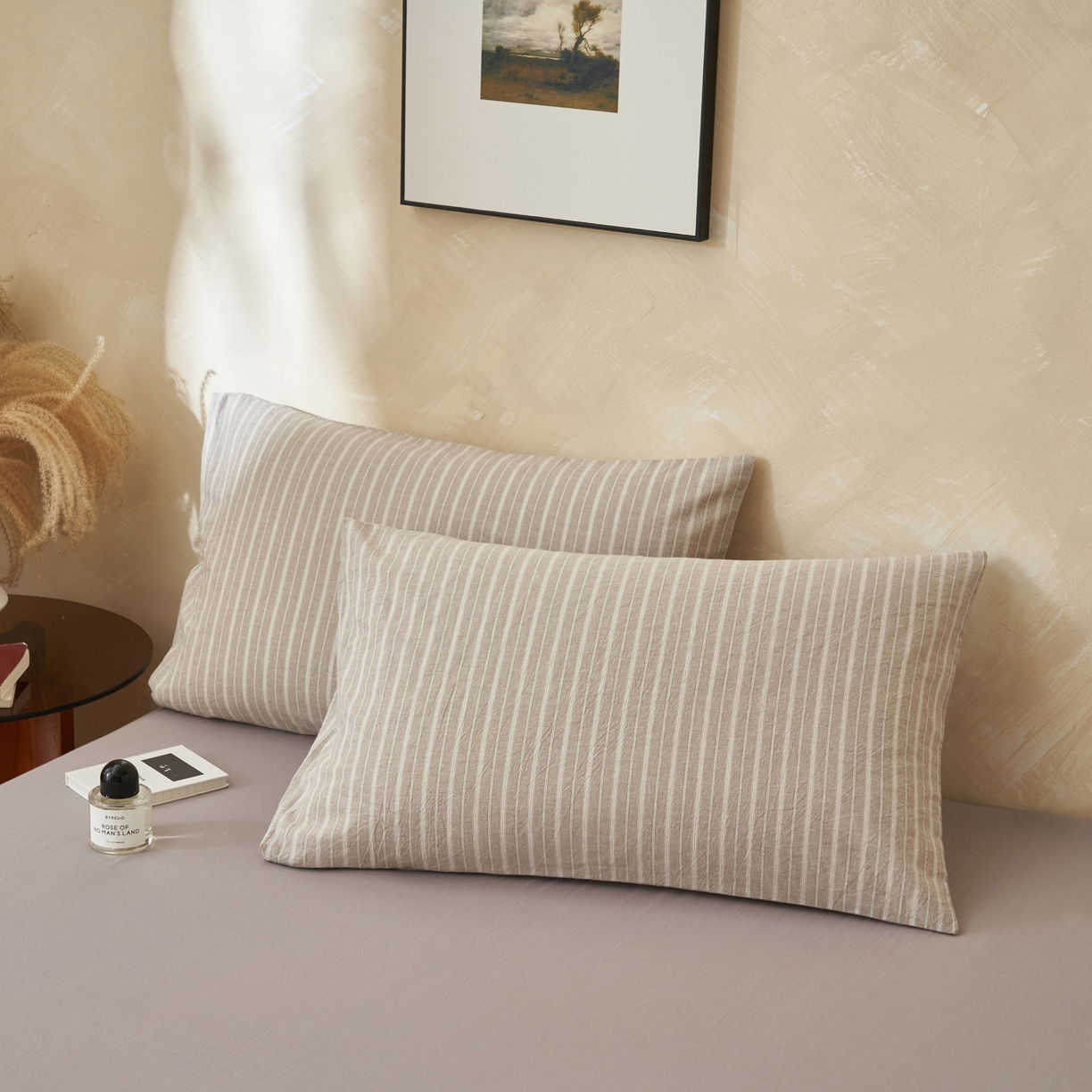 91家纺网 家纺一手货源 找家纺 晨曦家纺 2026新款INS博主风A类全棉色织水洗棉格子夏凉被棉花被夏被空调被四件套 知夏-浅咖条纹