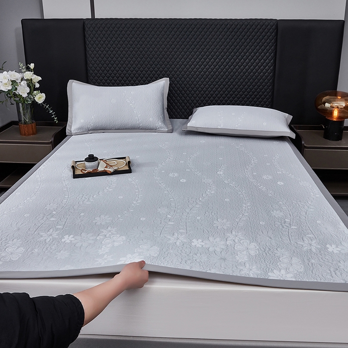 91家纺网 家纺一手货源 找家纺 （总）库里梦家纺 2026新款轻奢高克重复合PE高分子凉席床笠三件套-简卉