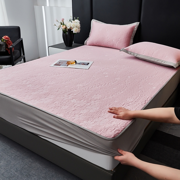 91家纺网 家纺一手货源 找家纺 （总）库里梦家纺 2026新款轻奢高克重复合PE高分子凉席床笠三件套-简卉