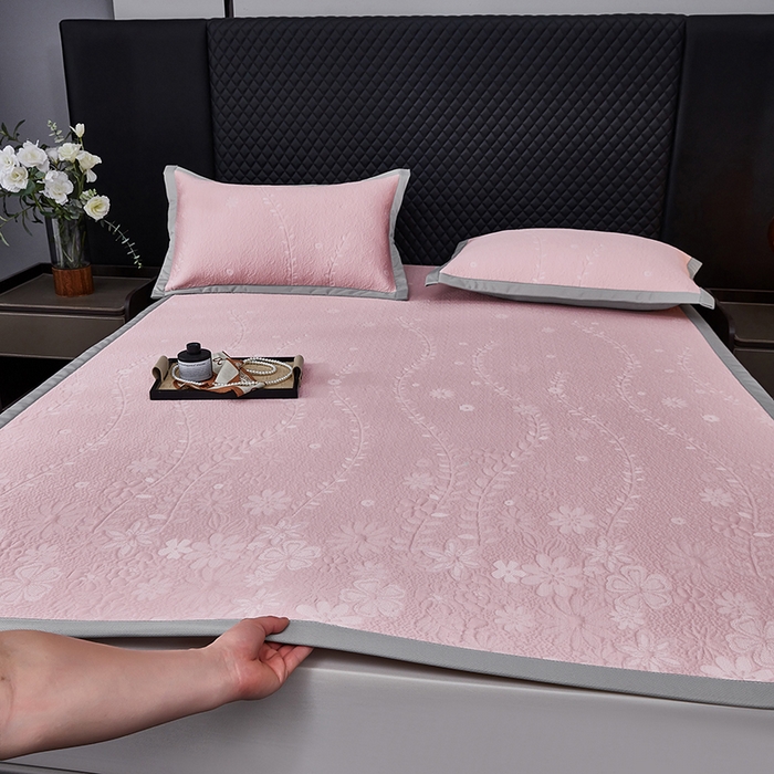 库里梦家纺 2026新款轻奢高克重复合PE高分子凉席床笠三件套-简卉 简卉-粉色床席款