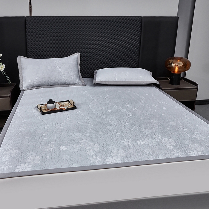 91家纺网 家纺一手货源 找家纺 库里梦家纺 2026新款轻奢高克重复合PE高分子凉席床笠三件套-简卉 简卉-灰色床席款