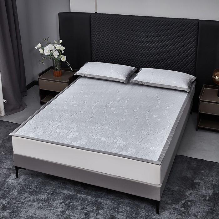 91家纺网 家纺一手货源 找家纺 库里梦家纺 2026新款轻奢高克重复合PE高分子凉席床笠三件套-简卉 简卉-灰色床席款