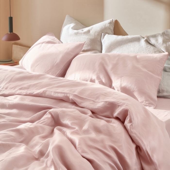 91家纺网 家纺一手货源 找家纺 原研家居 2026春夏新款60支水洗兰精天丝四件套 慵懒粉