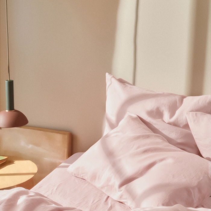 91家纺网 家纺一手货源 找家纺 原研家居 2026春夏新款60支水洗兰精天丝四件套 慵懒粉