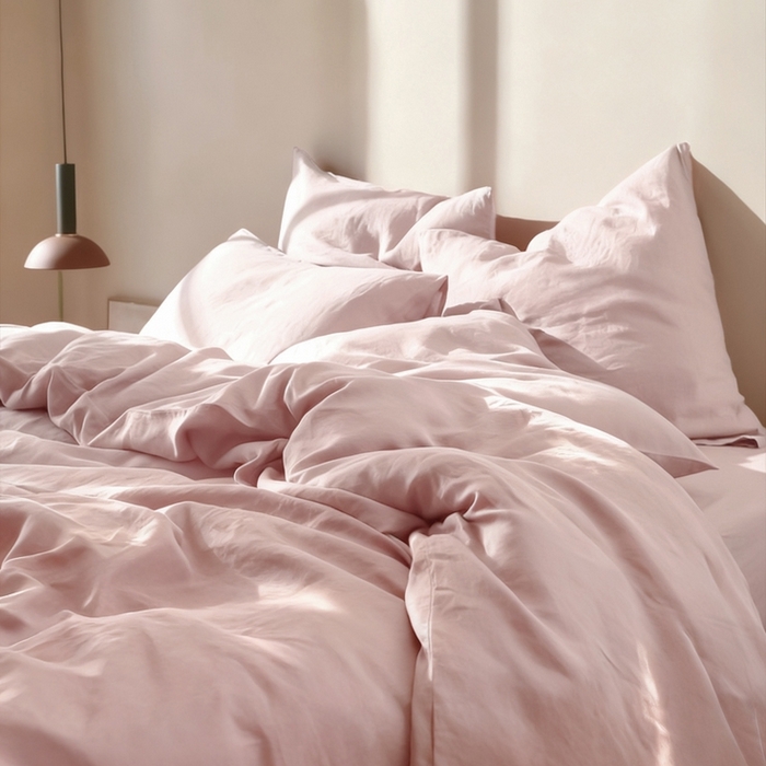 91家纺网 家纺一手货源 找家纺 原研家居 2026春夏新款60支水洗兰精天丝四件套 慵懒粉