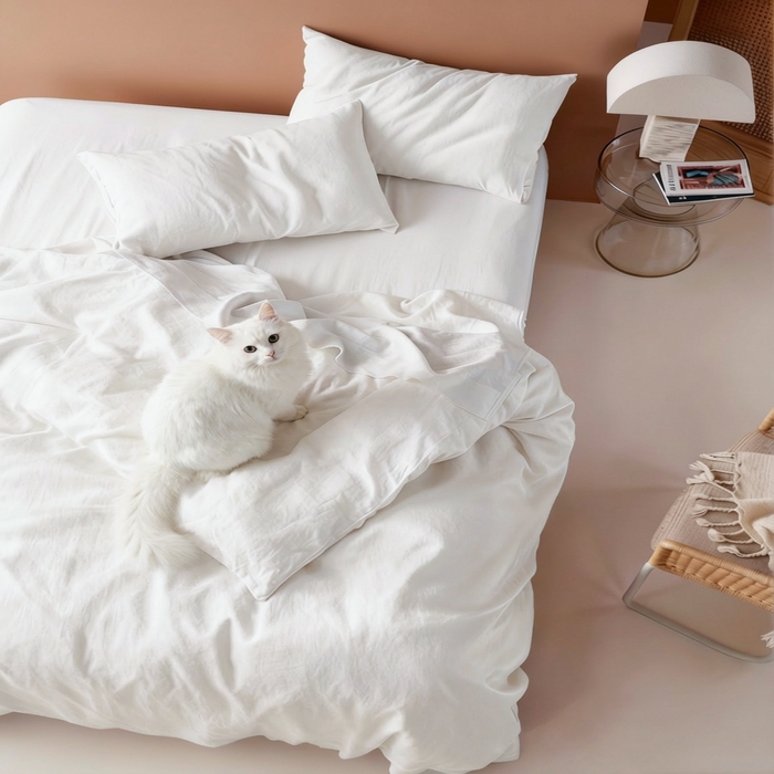 91家纺网 家纺一手货源 找家纺 原研家居 2026春夏新款60支水洗兰精天丝四件套 典雅白