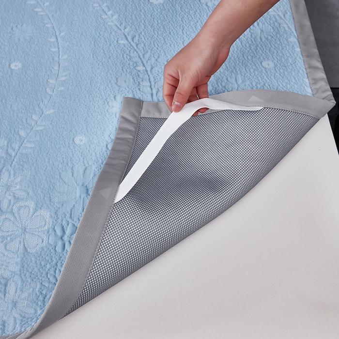 91家纺网 家纺一手货源 找家纺 库里梦家纺 2026新款轻奢高克重复合PE高分子凉席床笠三件套-简卉 简卉-蓝色床席款