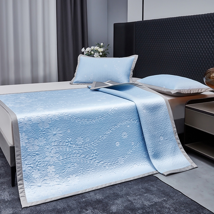 91家纺网 家纺一手货源 找家纺 库里梦家纺 2026新款轻奢高克重复合PE高分子凉席床笠三件套-简卉 简卉-蓝色床席款