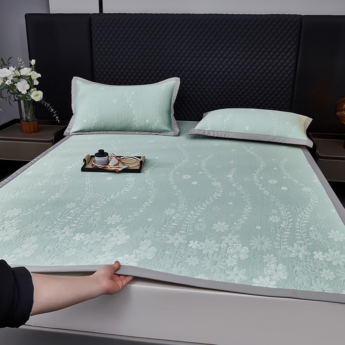 库里梦家纺 2026新款轻奢高克重复合PE高分子凉席床笠三件套-简卉 简卉-绿色床席款