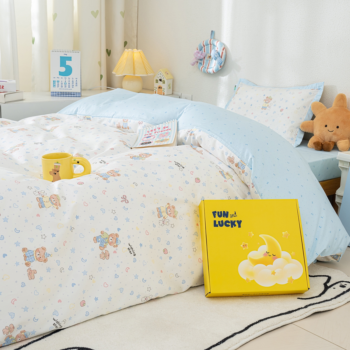 91家纺网 家纺一手货源 找家纺 良佐生活 2026新款A类60S全棉贡缎长绒棉学生三件套 2星语星愿