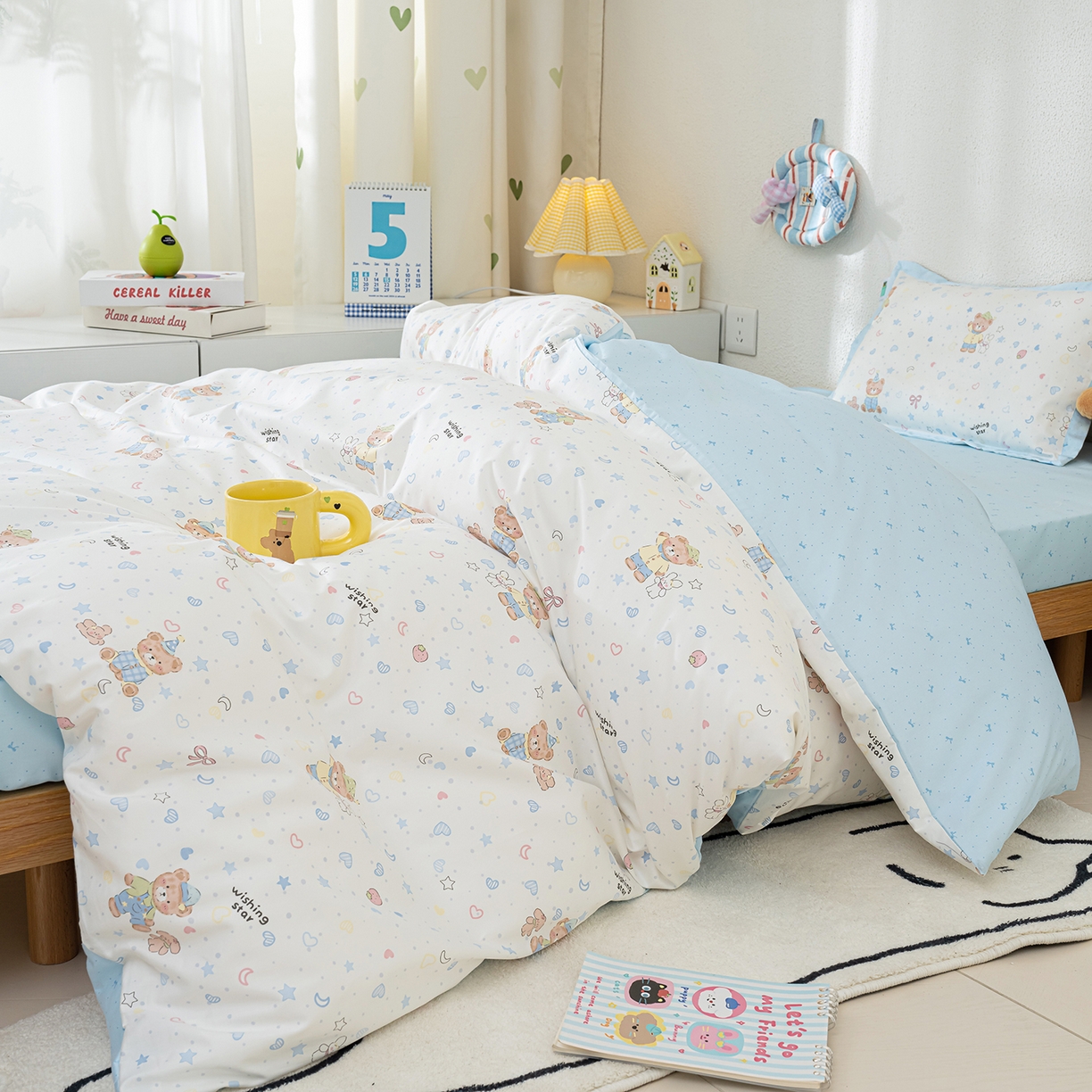 91家纺网 家纺一手货源 找家纺 良佐生活 2026新款A类60S全棉贡缎长绒棉学生三件套 2星语星愿