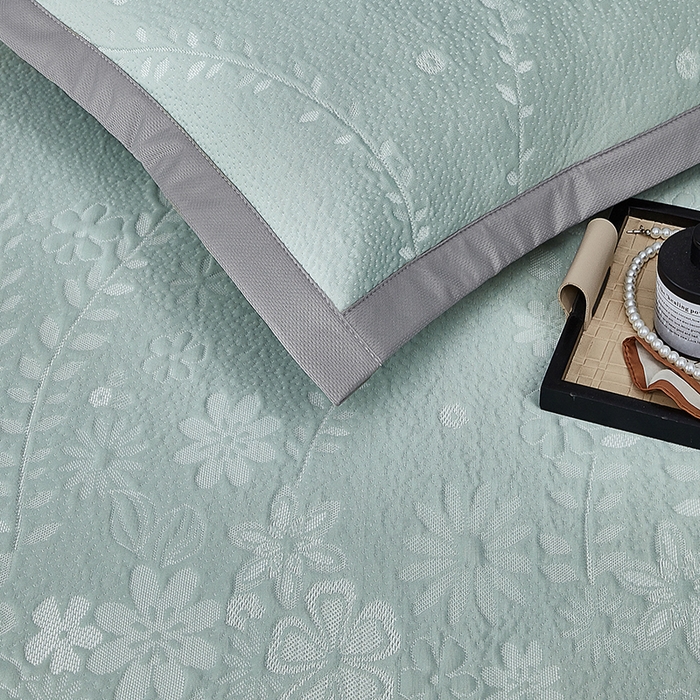 91家纺网 家纺一手货源 找家纺 库里梦家纺 2026新款轻奢高克重复合PE高分子凉席床笠三件套-简卉 简卉-绿色床席款