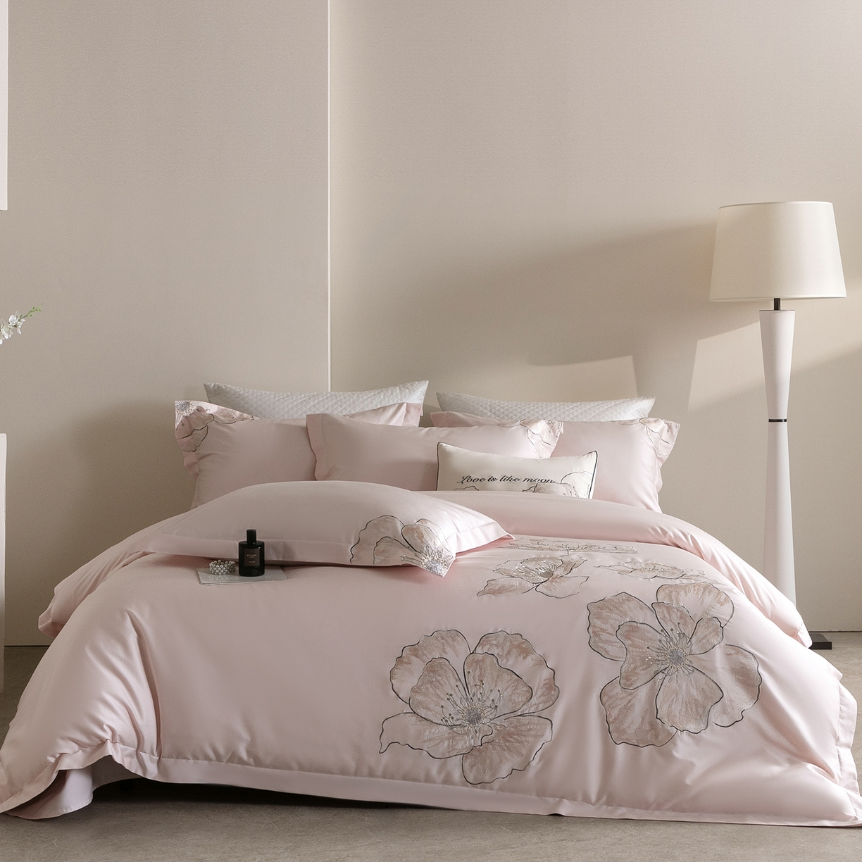 优悦生活馆 2026新款工艺款全棉新疆长绒棉刺绣四件套-朝露晨风 朝露晨风-粉