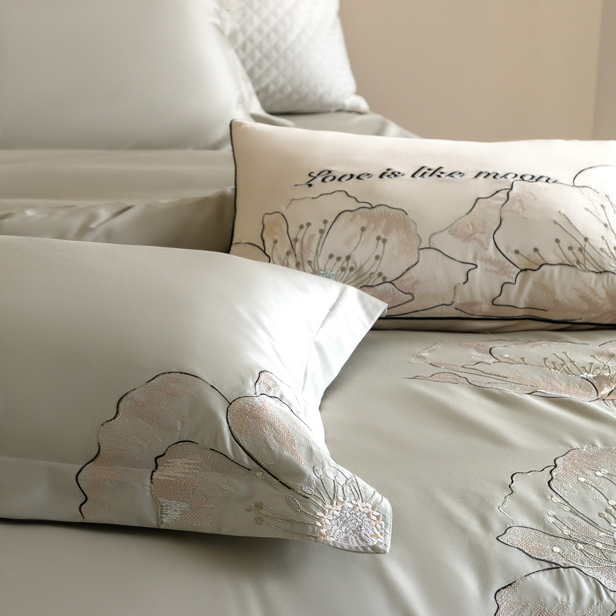 91家纺网 家纺一手货源 找家纺 优悦生活馆 2026新款工艺款全棉新疆长绒棉刺绣四件套-朝露晨风 朝露晨风-绿