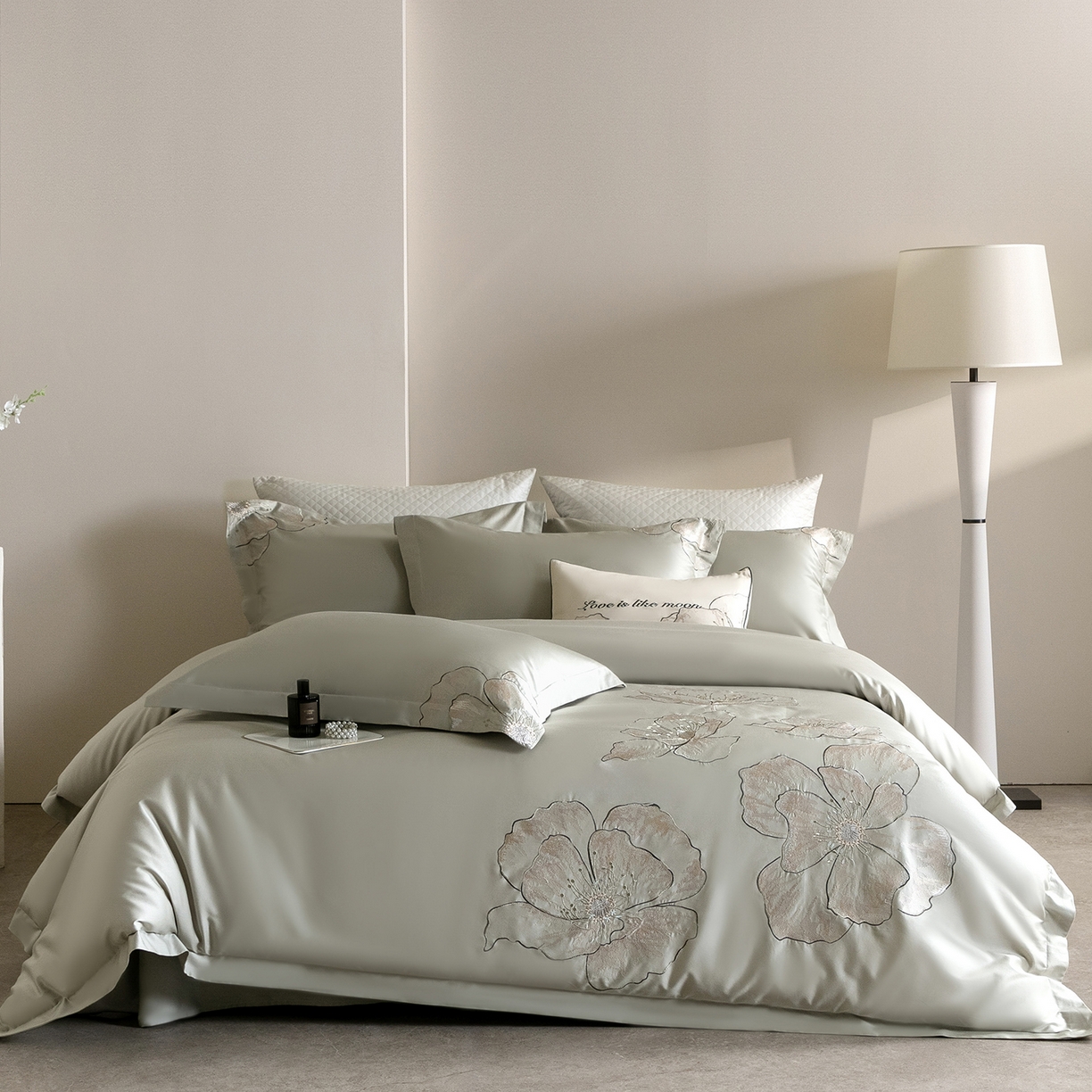 优悦生活馆 2026新款工艺款全棉新疆长绒棉刺绣四件套-朝露晨风 朝露晨风-绿