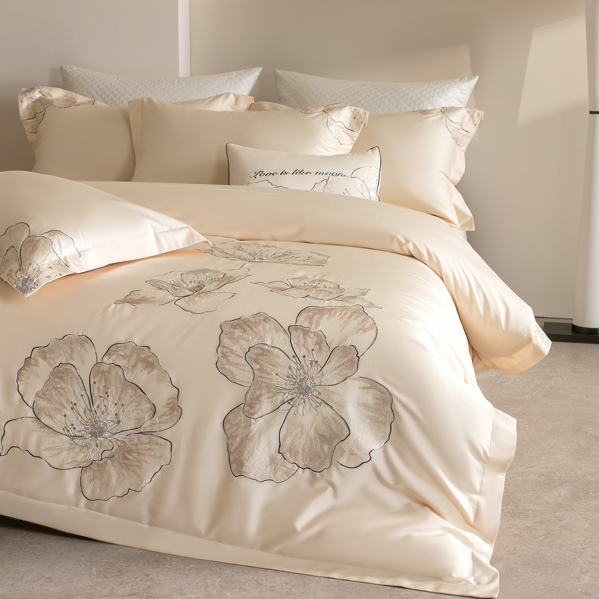 91家纺网 家纺一手货源 找家纺 优悦生活馆 2026新款工艺款全棉新疆长绒棉刺绣四件套-朝露晨风 朝露晨风-香槟