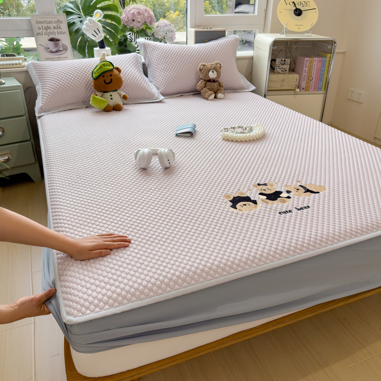 孩子王家纺 2026新款A类卡通3D冰豆豆凉席三件套凉感值过0.21夏天刺绣冰丝席可机洗儿童 冰晶紫-床笠款