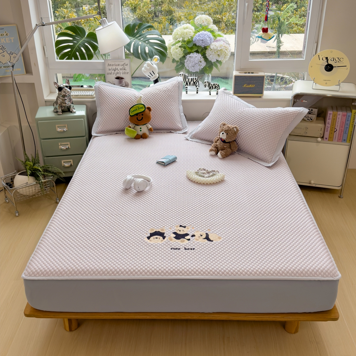 91家纺网 家纺一手货源 找家纺 孩子王家纺 2026新款A类卡通3D冰豆豆凉席三件套凉感值过0.21夏天刺绣冰丝席可机洗儿童 冰晶紫-床笠款