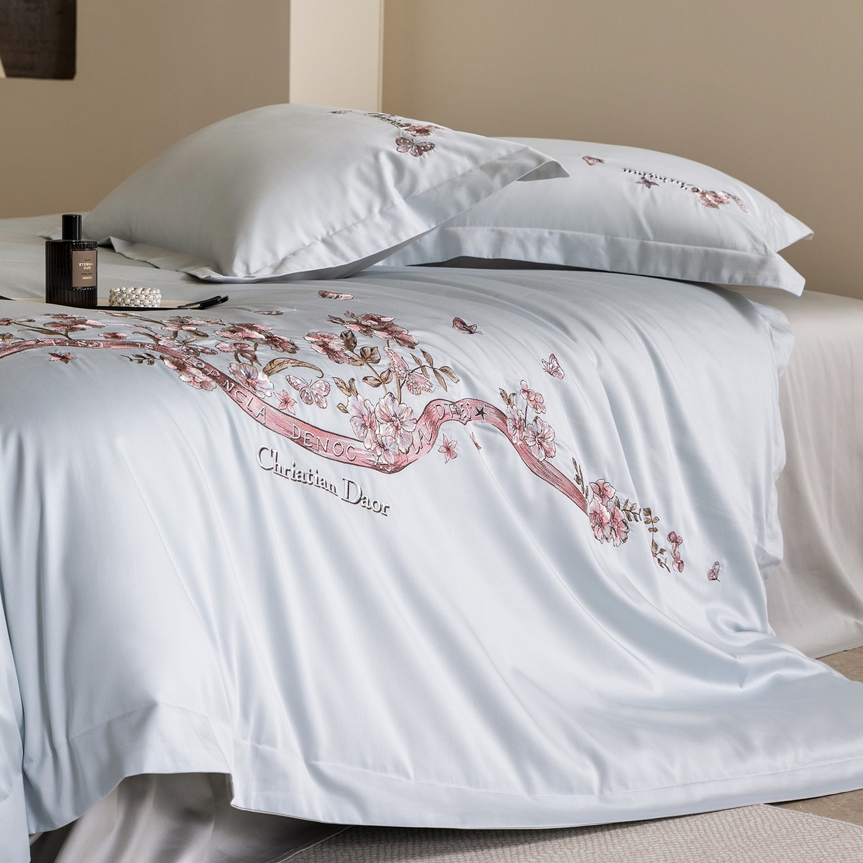 91家纺网 家纺一手货源 找家纺 优悦生活馆 2026新款高密亲肤全棉新疆长绒棉刺绣四件套-流萤花畔 流萤花畔-蓝