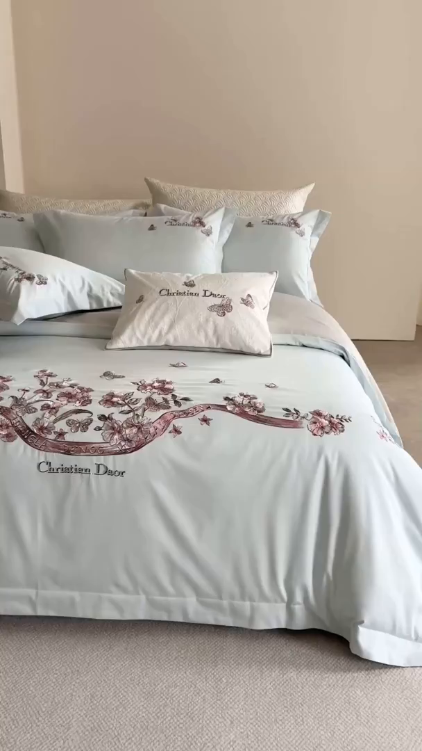 91家纺网 家纺一手货源 找家纺 优悦生活馆 2026新款高密亲肤全棉新疆长绒棉刺绣四件套-流萤花畔 流萤花畔-蓝