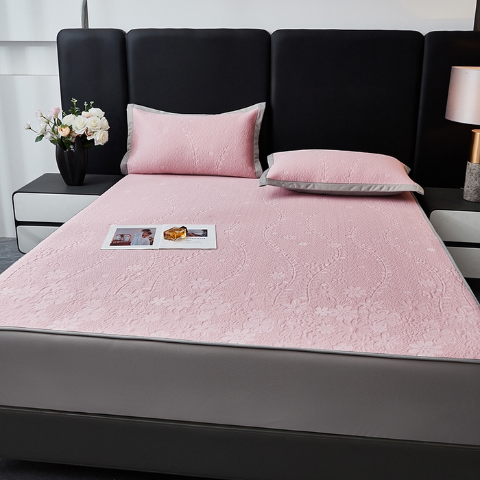 91家纺网 家纺一手货源 找家纺 库里梦家纺 2026新款轻奢高克重复合PE高分子凉席床笠三件套-简卉 简卉-粉色床笠款