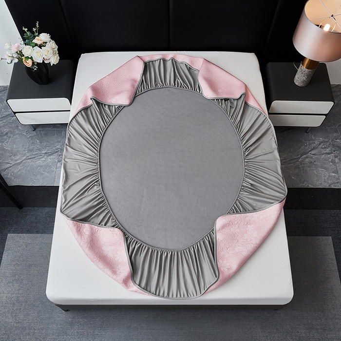 91家纺网 家纺一手货源 找家纺 库里梦家纺 2026新款轻奢高克重复合PE高分子凉席床笠三件套-简卉 简卉-粉色床笠款