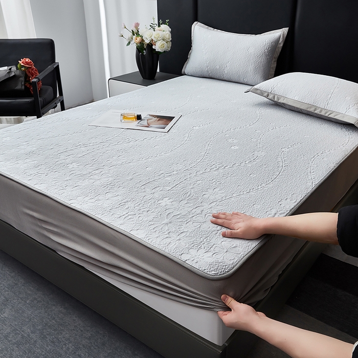 库里梦家纺 2026新款轻奢高克重复合PE高分子凉席床笠三件套-简卉 简卉-灰色床笠款