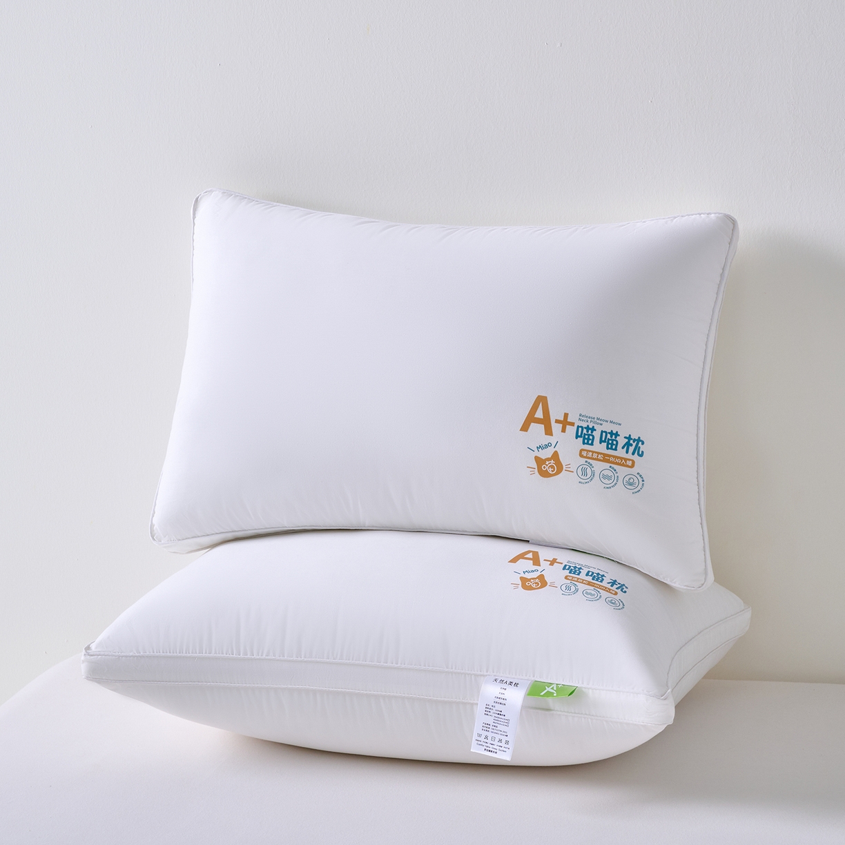 91家纺网 家纺一手货源 找家纺 鼎晟纺 2026新款全棉奶芙喵喵安睡舒适枕学生枕头成人枕芯 全棉A+喵喵舒适枕双边款