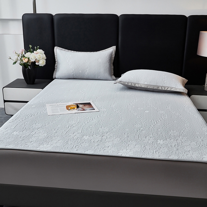 91家纺网 家纺一手货源 找家纺 库里梦家纺 2026新款轻奢高克重复合PE高分子凉席床笠三件套-简卉 简卉-灰色床笠款