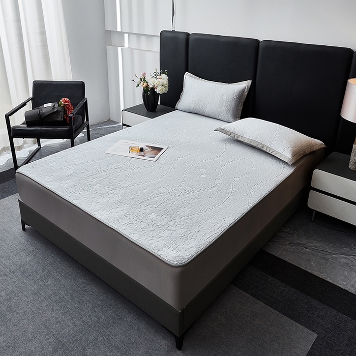 91家纺网 家纺一手货源 找家纺 库里梦家纺 2026新款轻奢高克重复合PE高分子凉席床笠三件套-简卉 简卉-灰色床笠款