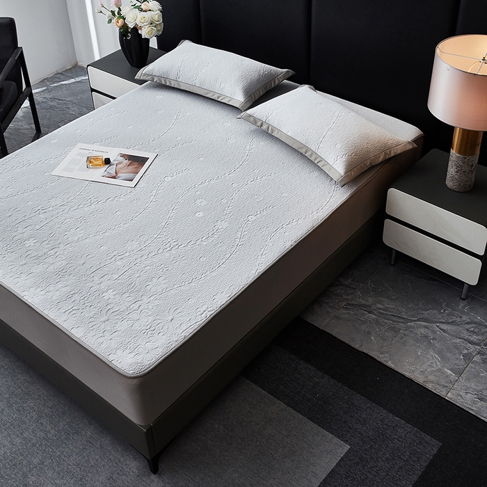 91家纺网 家纺一手货源 找家纺 库里梦家纺 2026新款轻奢高克重复合PE高分子凉席床笠三件套-简卉 简卉-灰色床笠款