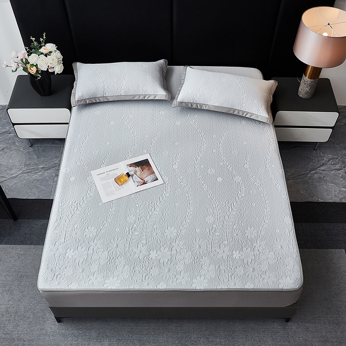 91家纺网 家纺一手货源 找家纺 库里梦家纺 2026新款轻奢高克重复合PE高分子凉席床笠三件套-简卉 简卉-灰色床笠款