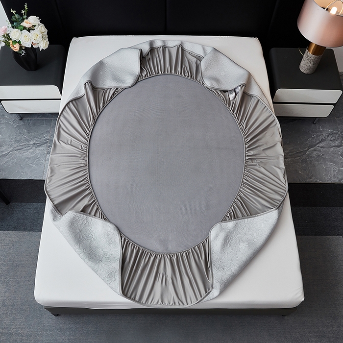 91家纺网 家纺一手货源 找家纺 库里梦家纺 2026新款轻奢高克重复合PE高分子凉席床笠三件套-简卉 简卉-灰色床笠款