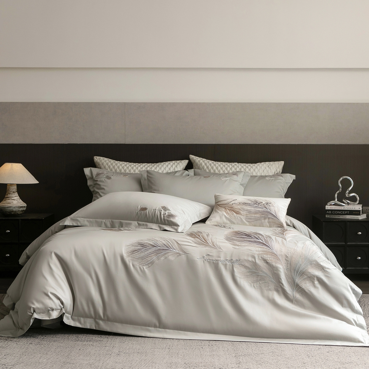 91家纺网 家纺一手货源 找家纺 （总）优悦生活馆 2026新款工艺款全棉新疆长绒棉刺绣四件套-暖雾羽眠