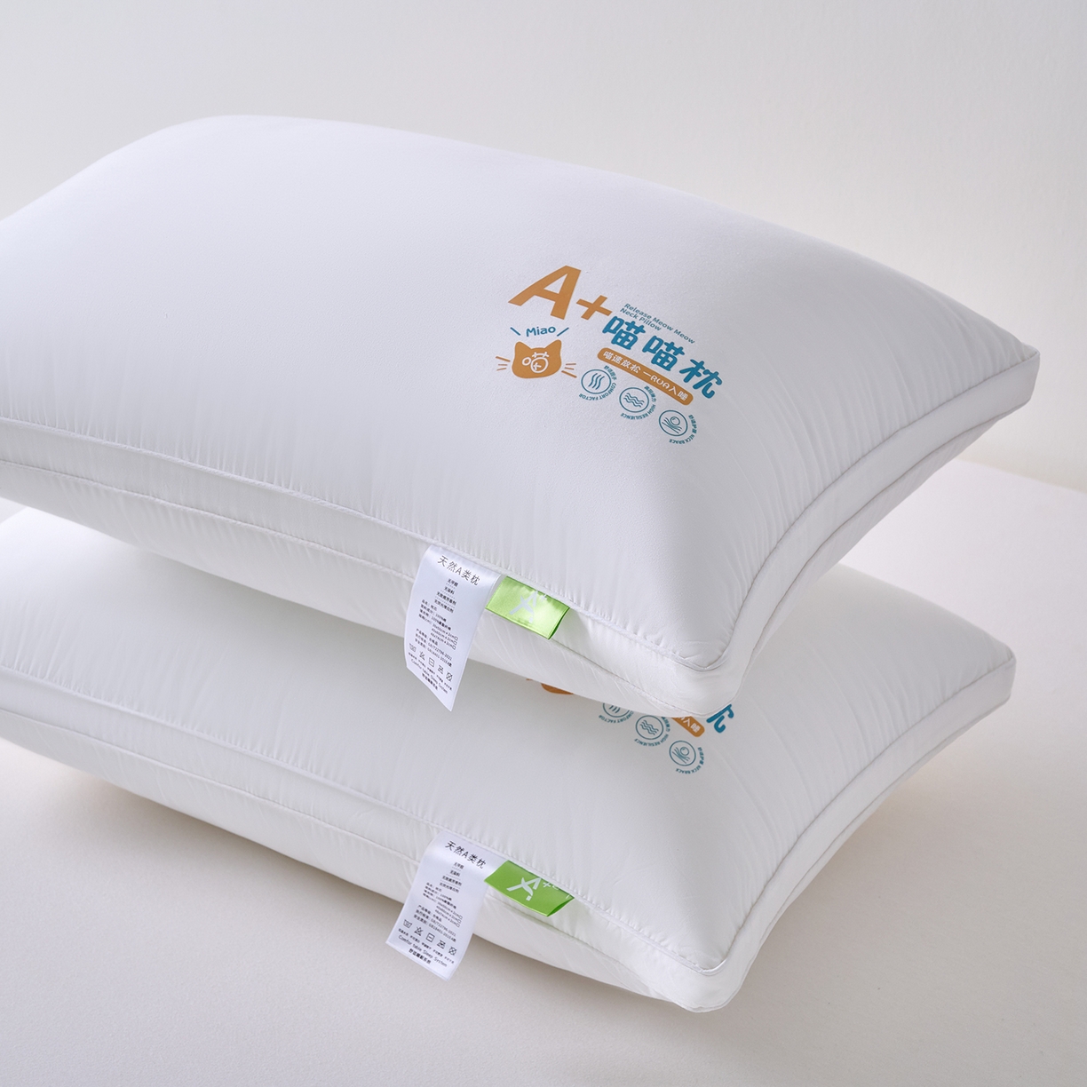 91家纺网 家纺一手货源 找家纺 鼎晟纺 2026新款全棉奶芙喵喵安睡舒适枕学生枕头成人枕芯 全棉A+喵喵舒适枕双边款