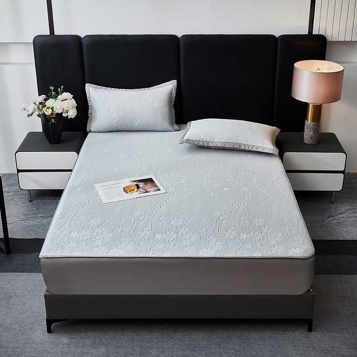 91家纺网 家纺一手货源 找家纺 库里梦家纺 2026新款轻奢高克重复合PE高分子凉席床笠三件套-简卉 简卉-灰色床笠款