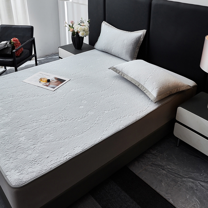 91家纺网 家纺一手货源 找家纺 库里梦家纺 2026新款轻奢高克重复合PE高分子凉席床笠三件套-简卉 简卉-灰色床笠款