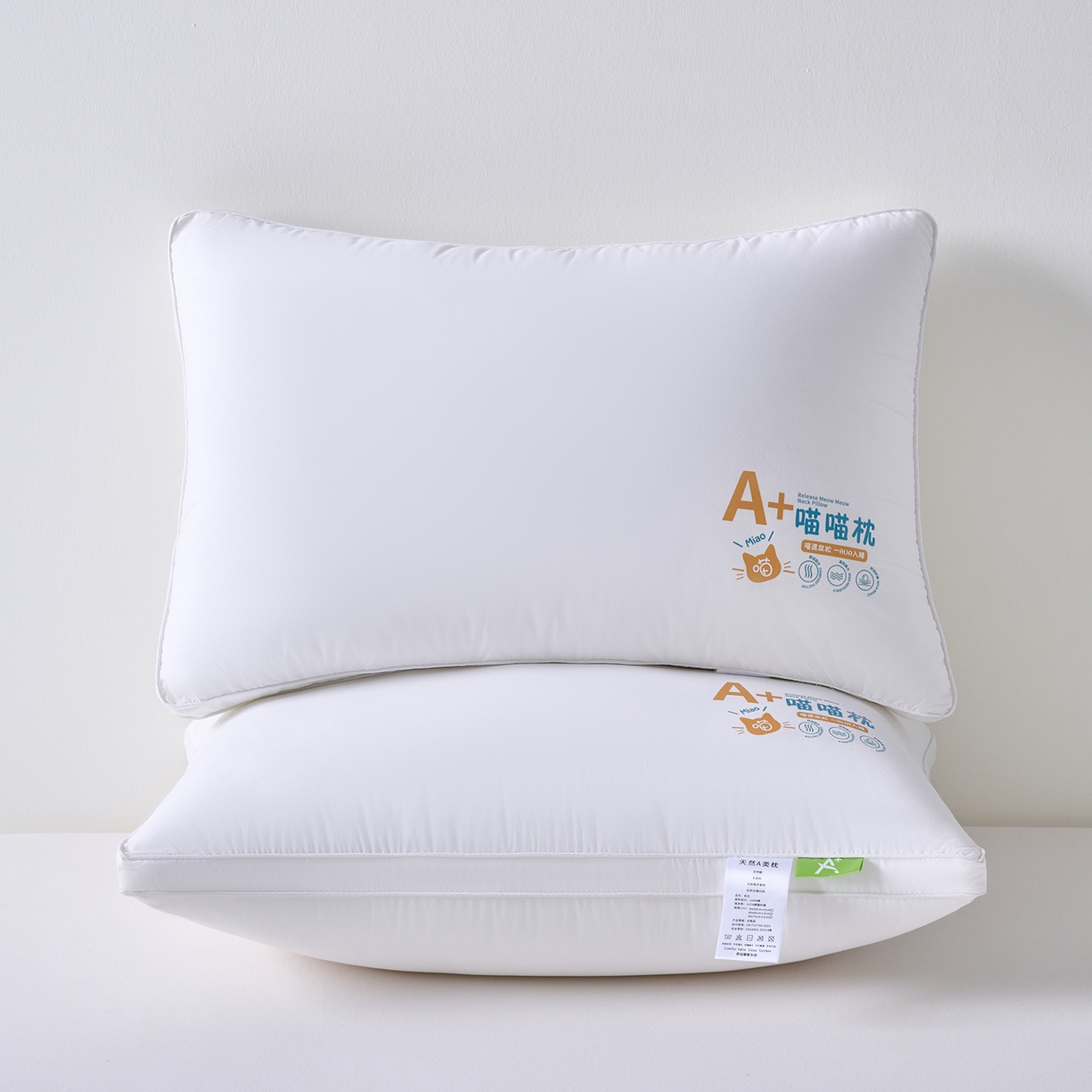 91家纺网 家纺一手货源 找家纺 鼎晟纺 2026新款全棉奶芙喵喵安睡舒适枕学生枕头成人枕芯 全棉A+喵喵舒适枕双边款