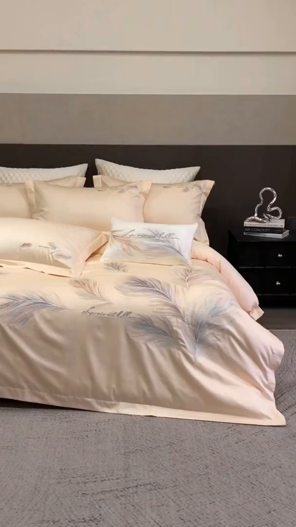 91家纺网 家纺一手货源 找家纺 优悦生活馆 2026新款工艺款全棉新疆长绒棉刺绣四件套-暖雾羽眠 暖雾羽眠-浅香槟