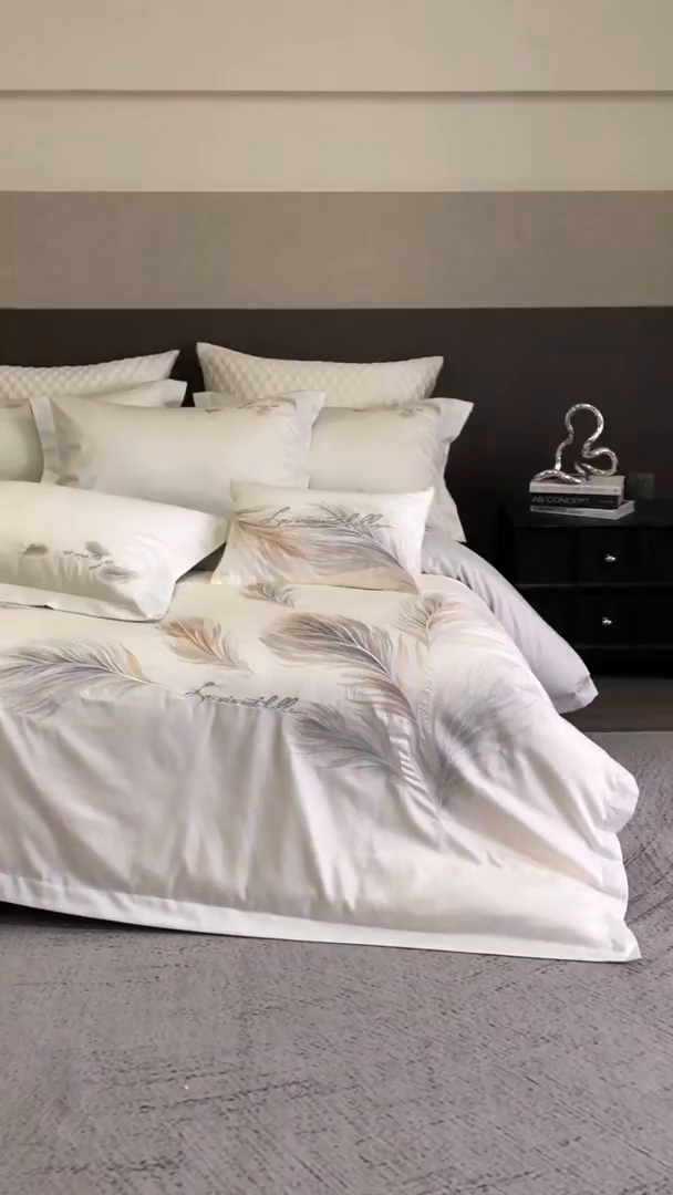 91家纺网 家纺一手货源 找家纺 优悦生活馆 2026新款工艺款全棉新疆长绒棉刺绣四件套-暖雾羽眠 暖雾羽眠-纯真白