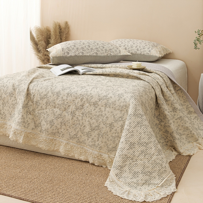 91家纺网 家纺一手货源 找家纺 （总）恩和家纺 2026新款棉麻蕾丝碎花床盖