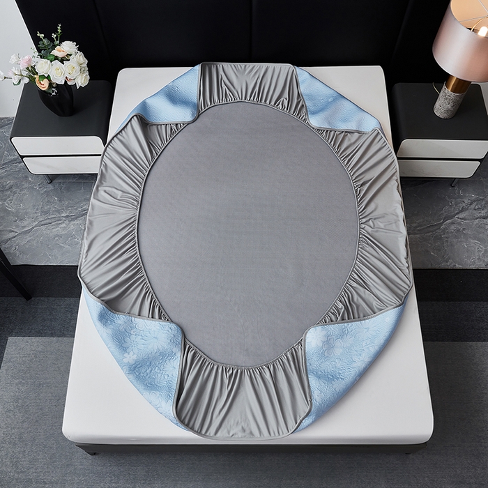 91家纺网 家纺一手货源 找家纺 库里梦家纺 2026新款轻奢高克重复合PE高分子凉席床笠三件套-简卉 简卉-蓝色床笠款