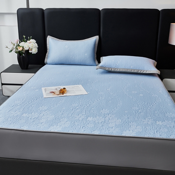 91家纺网 家纺一手货源 找家纺 库里梦家纺 2026新款轻奢高克重复合PE高分子凉席床笠三件套-简卉 简卉-蓝色床笠款