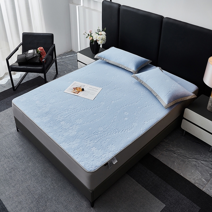 91家纺网 家纺一手货源 找家纺 库里梦家纺 2026新款轻奢高克重复合PE高分子凉席床笠三件套-简卉 简卉-蓝色床笠款